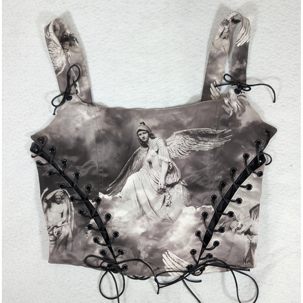 Widow Dolls Kill Angel Statue Lace Up Corset Top Gray Black Renaissance XL